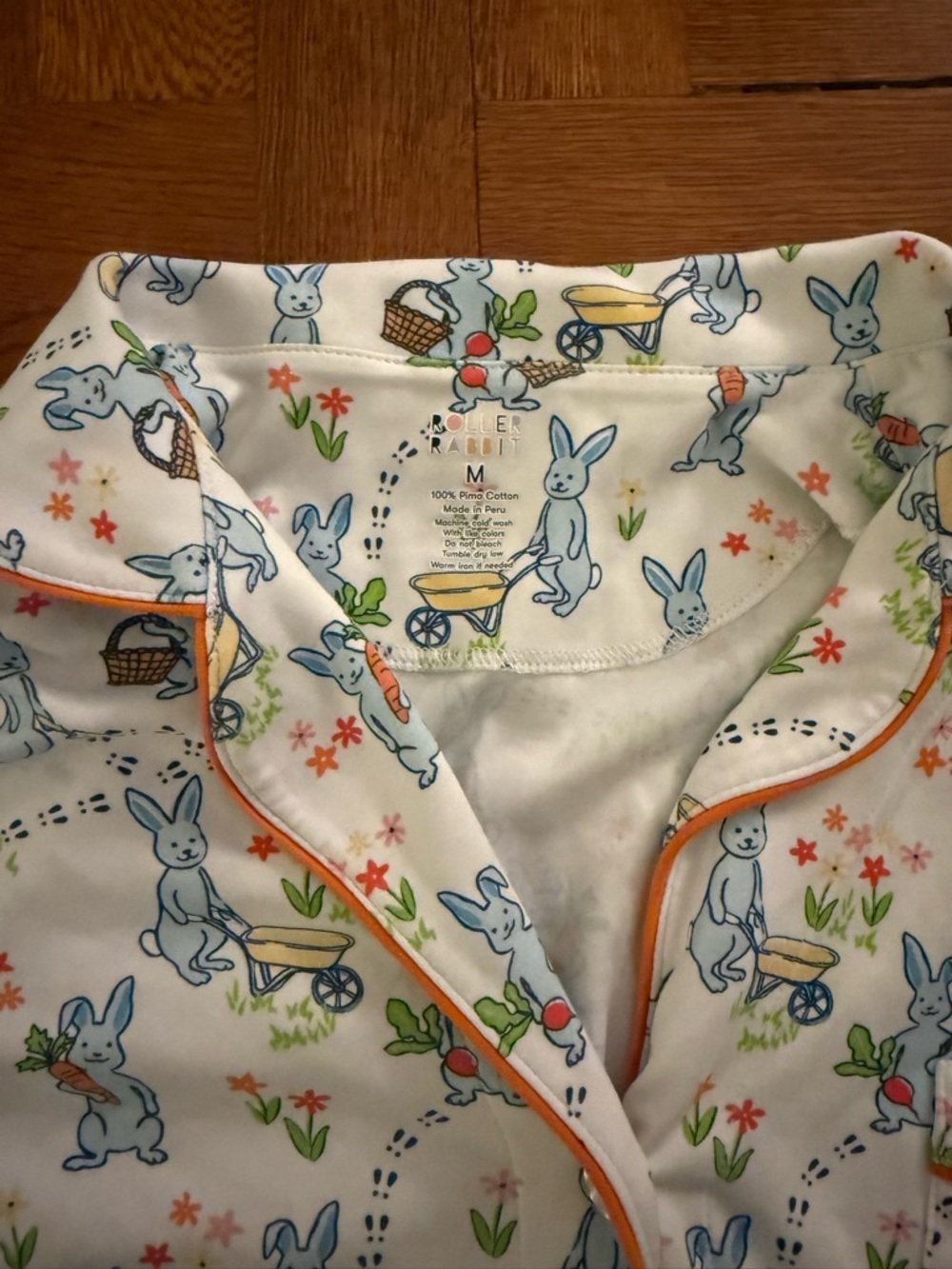 Roller Rabbit Cream Bunny Print Short Pajama Set with Orange Trim - Picture 3 of 3